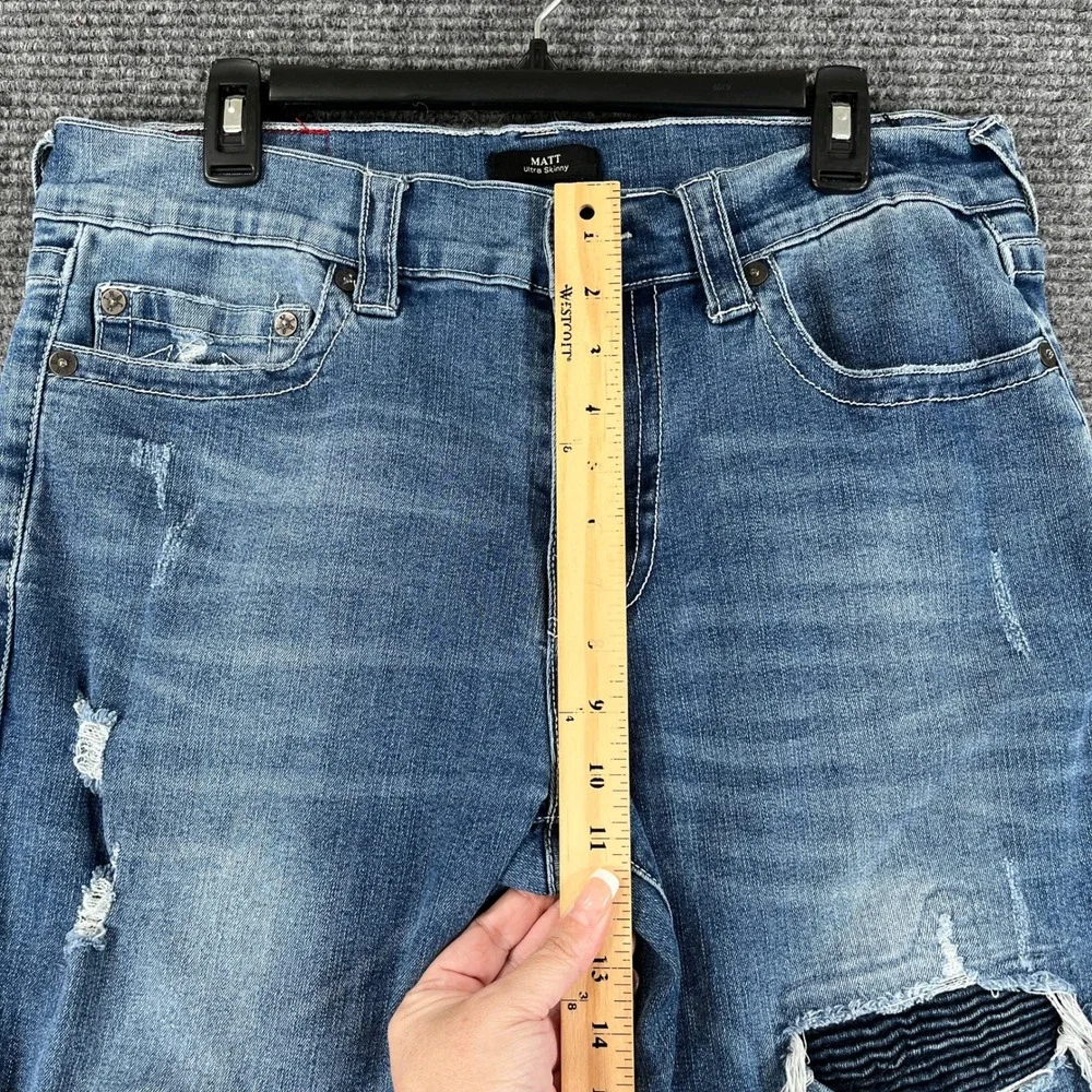 True Religion Matt Ultra Skinny Jeans Men 34x31 Distressed Moto Patch Streetwear